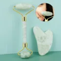Natural jade roller and gua sha set facial massager tool for skin care and anti-aging routine - 2-Piece Jade Roller Set / Jade Green