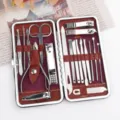 Edelstahl Maniküre Set 16 Stück Nagelknipser Pflegekit mit Lederetui für Damen. - 19-teiliges Set / Rot