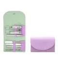 Roestvrijstalen manicure set met paarse en groene lederen etui voor dagelijkse nagelverzorging. - 10-delige set / Paars
