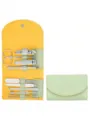 Draagbare roestvrijstalen manicure set met schattige gele en groene lederen etui tools. - 10-delige set / Lichtgroen