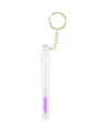 Transparenter Wimpernbürsten-Schlüsselanhänger mit Goldring und violettem Glitzerstab für unterwegs. - Einweg Tube Schlüsselanhänger - Lila