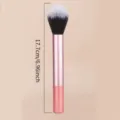 Mini makeup brush for blush and powder, soft synthetic bristles, pink handle, 17.7cm. - RT Flame Blush Brush Transparent Pink