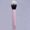 Mini makeup brush with pink metallic handle and soft bristles for precise powder and blush makeup. - RT Powder Brush Transparent