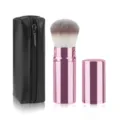 Retractable makeup brush with black PU zipper pouch, portable cosmetic tool for daily travel. - Light Purple with Bag
