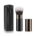 Portable retractable makeup brush set with PU zipper pouch, soft synthetic powder blush brush for travel. - Patchwork Round Head with Bag