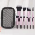 Set de 10 brochas de maquillaje profesionales con mangos rosas y práctica bolsa de malla. - 10 Piezas Mango Negro Mini con Bolsa de Malla Negra