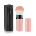 Portable retractable makeup brush set featuring pink handle and black PU storage bag. - Pink with Bag