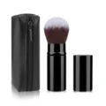 Portable telescopic makeup brush set with black PU zipper pouch for loose powder and blush. - Black Round Head with Bag