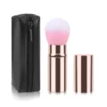 Retractable makeup brush set with rose gold metal handle and black PU zipper storage pouch. - Gold with Bag