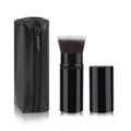 Portable retractable makeup brush set with black PU zipper bag for daily cosmetic application. - Black Flat Head with Bag