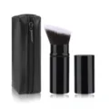 Black retractable makeup brush set with PU zipper pouch, portable angled cosmetic blush tool. - Black Flat Beveled Head with Bag