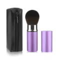 Portable retractable makeup brush with PU leather zipper bag, soft blush loose powder brush. - Purple with Bag