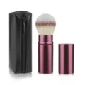 Portable retractable makeup brush set with PU leather zipper bag for blush and loose powder. - Brown with Bag