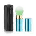 Retractable makeup brush set with PU zipper bag, portable blush and loose powder brush. - Blue with Bag