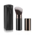 Portable retractable kabuki makeup brush set with black PU zipper pouch for daily travel. - Patchwork Beveled Head with Bag