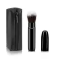 Portable retractable makeup brush set with black PU leather zipper bag for travel use. - Black Lipstick Retractable Brush with Bag