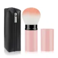 Portable retractable makeup brush set with black PU zipper pouch and pink fluffy powder brush. - Large Pink With Bag