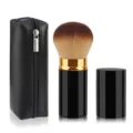 Portable retractable makeup brush set featuring black PU pouch and professional face powder tool. - Large Black Gold Brown Hair With Bag