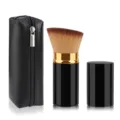 Portable large retractable makeup brush set with black PU zipper bag for blush and powder. - Large Slanted Black Gold Brown Hair With Bag