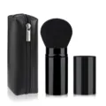Portable retractable makeup brush with black PU pouch, ideal for powder application. - Large Black Hair Black Body With Bag
