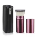Portable retractable makeup brush set with black PU leather zipper pouch and purple case. - Large Burgundy Flat Three-Color Hair With Bag