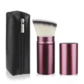 Portable retractable angled makeup brush set with black PU pouch for daily travel use. - Large Burgundy Slanted Three-Color Hair With Bag