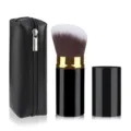 Portable retractable makeup brush set with PU leather zipper bag for travel and daily use. - Large Slanted Black Gold With Bag