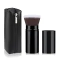 Portable large retractable makeup brush set with black PU zipper bag and cap, cosmetic tool. - Large Flat Black With Bag