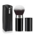 Portable large retractable makeup brush with black PU zipper pouch and dual-color bristles. - Large Black Silver With Bag