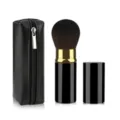 Portable retractable makeup brush set with black PU zipper pouch, ideal for daily makeup. - Small Black Gold With Bag
