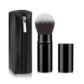 Portable retractable makeup brush with black PU storage bag, soft synthetic bristles, black case. - Small Black With Bag