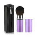 Portable retractable makeup brush with black PU zipper bag and purple loose powder blush tool. - Small Purple With Bag