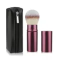 Portable retractable makeup brush set with purple metallic finish and black PU zipper pouch. - Small Coffee With Bag