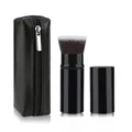 Portable retractable makeup brush set with black PU leather zipper pouch for daily travel. - Small Flat Black With Bag