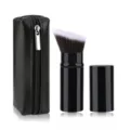 Portable retractable makeup brush set with black PU leather zipper bag, ideal for blush powder. - Small Slanted Black With Bag