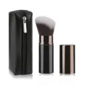Portable retractable makeup brush set with black PU zipper pouch for daily travel use. - Small Color-Block Slanted With Bag