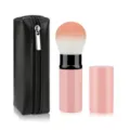 Portable large retractable makeup brush set with black PU zipper storage bag for travel cosmetics. - Small Pink With Bag