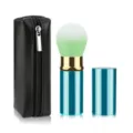 Portable Retractable Makeup Brush Set with PU Zipper Bag for Foundation and Powder - Small Blue With Bag