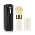 Portable retractable makeup brush set with black PU zipper pouch, white handle and soft blush brush. - Small White With Bag