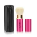 Portable retractable makeup brush with pink handle, gold ferrule and black PU zipper storage bag. - Small Red With Bag