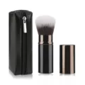 Portable retractable makeup brush set with black PU zipper pouch, ideal for daily cosmetic use. - Small Color-Block Round With Bag