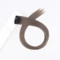 Synthetic clip-in hair extension piece, gray-brown highlighted long straight hair, 1 piece set. - Greenish Linen Gray