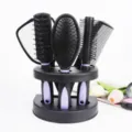 5-piece hair brush and comb set with storage stand, black and purple detangling hair styling tools. - Purple