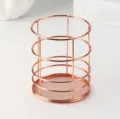Rose Gold Metal Mesh Makeup Brush Holder Cylinder Desk Organizer Storage Container Cup - Hoop Style / Rose Gold