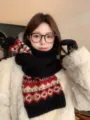 Stile coreano Fair Isle inverno caldo sciarpa in maglia e guanti set per donne, accogliente. - Fair Isle Argyle / Nero