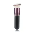 Angled foundation brush, portable makeup brush variant with black handle and purple ferrule. - Chisel Tip