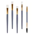 5-piece eye makeup brush set with soft hair and grey handles for blending details. - Glossy 5-Piece with Dual-Ended Eyebrow Comb