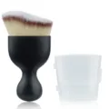 Ergonomic wave-shaped foundation makeup brush with dense soft bristles and clear protective cover. - Curved Brush + Plastic Box / Black Handle White Bristles