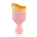 Wavy contour makeup brush with pink ergonomic handle and soft dense bristles for foundation. - Curved Brush + OPP Bag / Pink