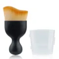 Ergonomic Wavy Foundation Brush with Protective Cover Makeup Tool Contour Brush for Daily Use - Curved Brush + Plastic Box / Black Handle Yellow Hair